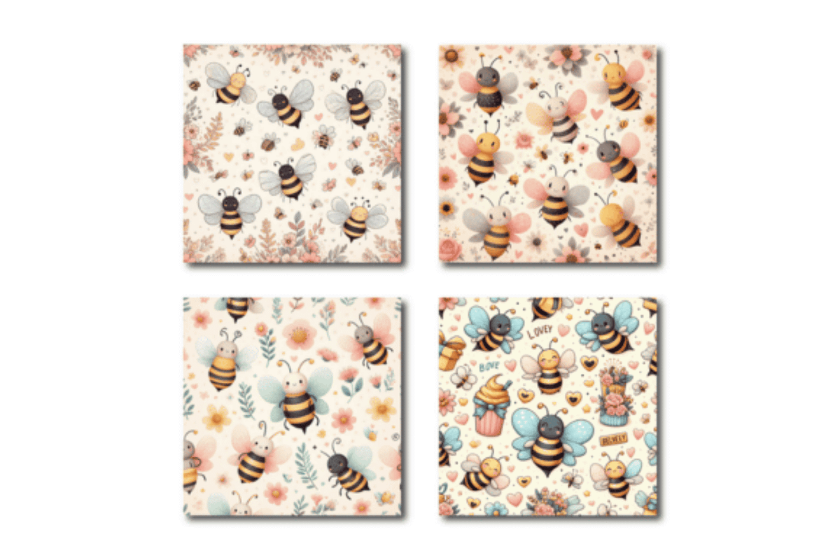 Lovely Bee Pattern Digital Papers, a Pattern Graphic by Dizzy Art Studio (Photo 2 of 3)