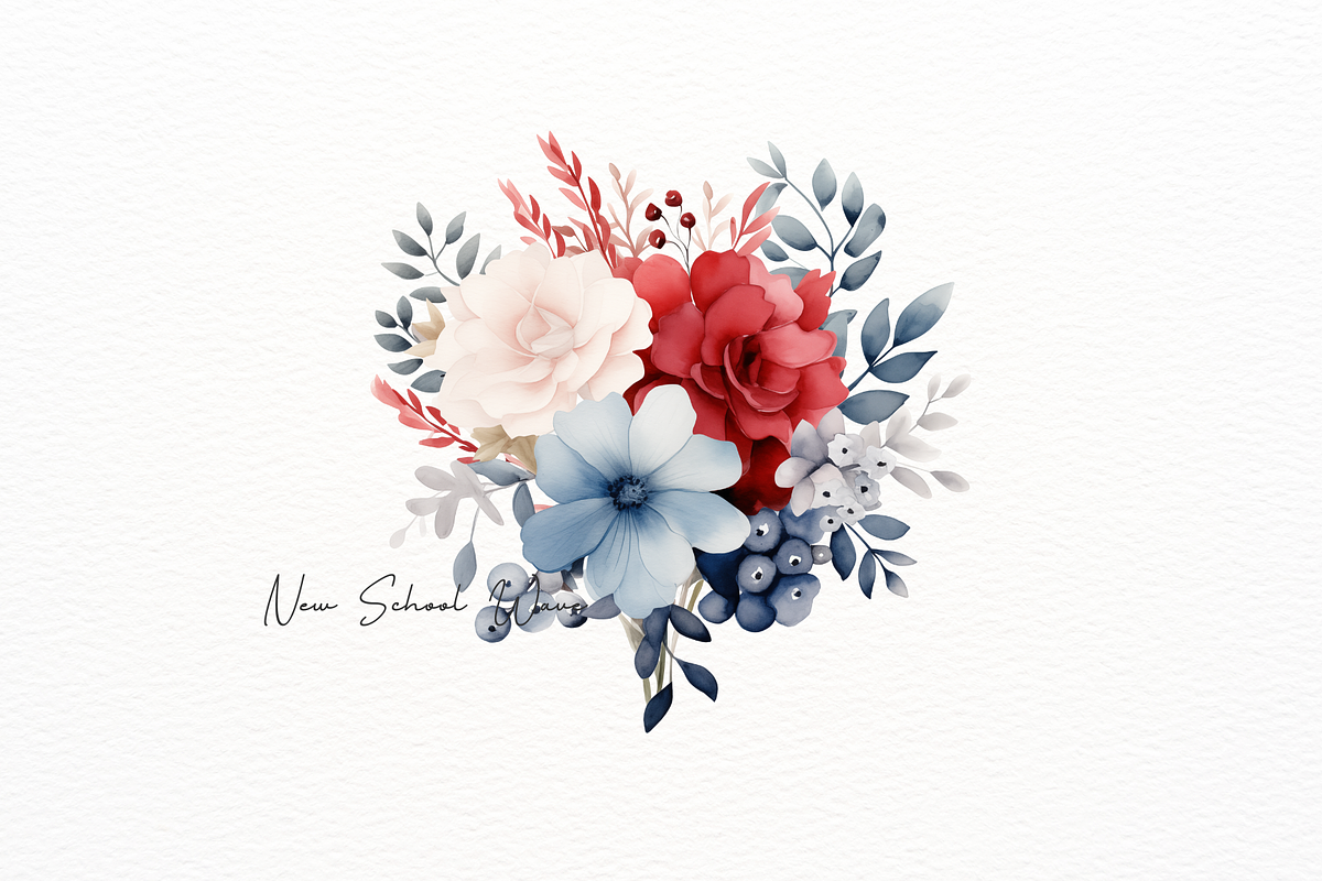 Denim Blue and Red Cream Flower, an Object Illustration by New-School-Wave (Photo 4 of 5)