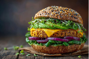 A vegetarian burger with microgreens, a Food & Drink Photo by ZinetroN