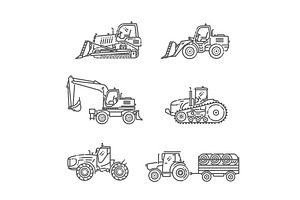 Agricultural machines vector icons, an Illustration by Tettygreen