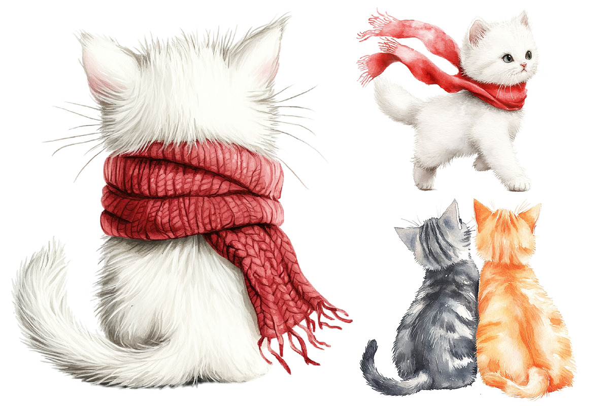 Whimsical Back View Cats Clipart, a Seasonal Illustration by CitraGraphics (Photo 4 of 6)