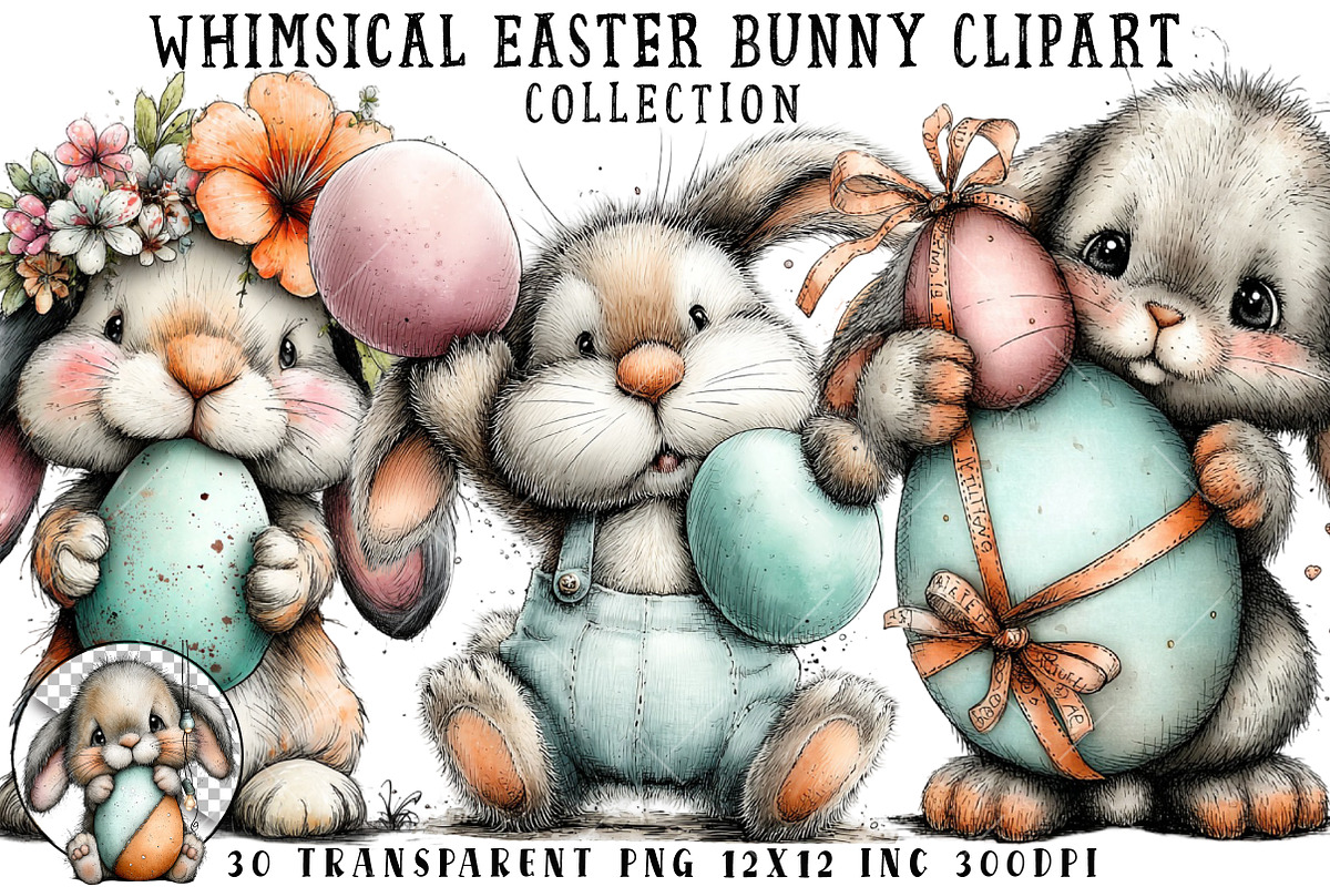 Whimsical Easter Bunny Clipart, an Illustration by OK Design (Photo 1 of 6)