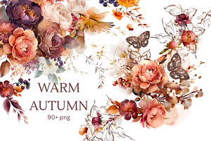 Watercolor autumn flowers bundle art