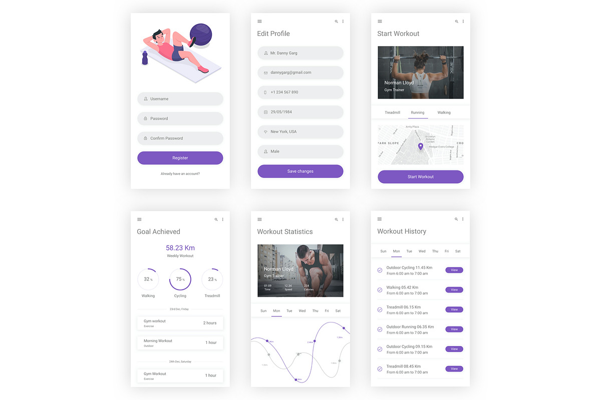 Fitness & Gym Workout Adobe XD App, an UI Kit Template by themelove (Photo 9 of 9)