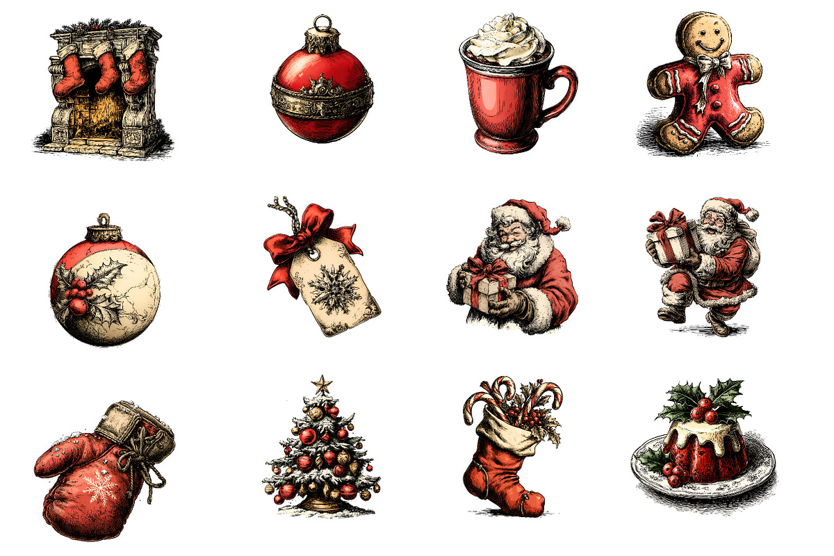 Vintage Christmas Clipart, an Illustration by Designworld (Photo 3 of 5)