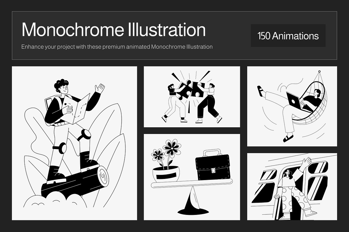 Animated Monochrome Illustration Set, an Object Illustration by Vectors Market (Photo 1 of 5)