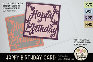 Floral Happy Birthday Card SVG