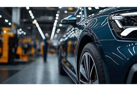 Close-up of a shiny car in an, an Industrial Photo by Sergey Kotenev