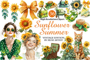 Watercolor Sunflower Summer Clipart, an Illustration by DreamArtGraphic