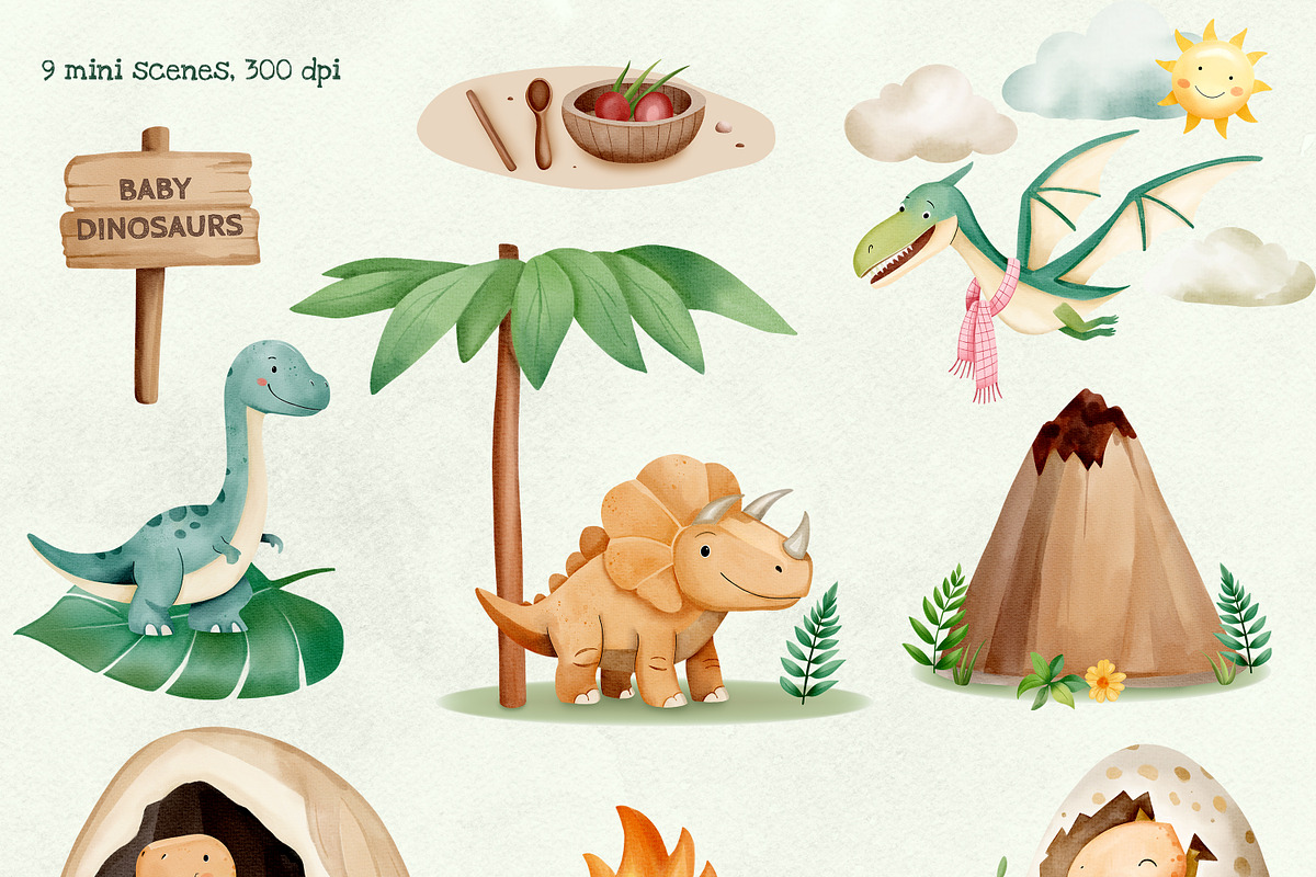 Baby Dinosaurs. Watercolor clipart, an Illustration by Hanna's ArtLab (Photo 4 of 5)