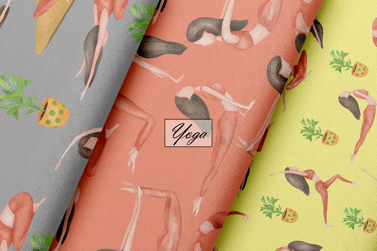 Watercolor Yoga Seamless Patterns, a Sport Illustration by OlDm_Shop (Photo 6 of 10)