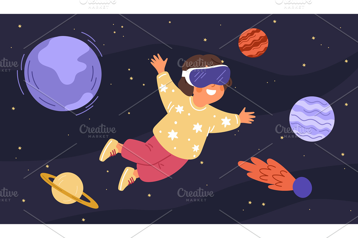 Girl wearing virtual reality glasses, a Technology Illustration by Vectorbuum