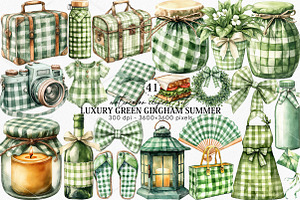 Luxury Green Gingham Summer Clipart, an Illustration by Canvas Craft