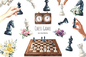 Watercolor chess game clipart
