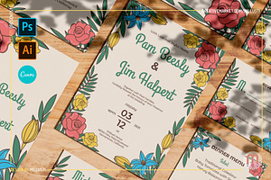 Rose and Lily Wedding Invitation Set