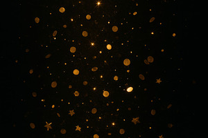 Golden confetti falling on black bac, a Photo by Dvoevnore photos