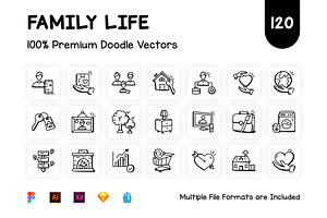 120 Hand Drawn Family Life Icons