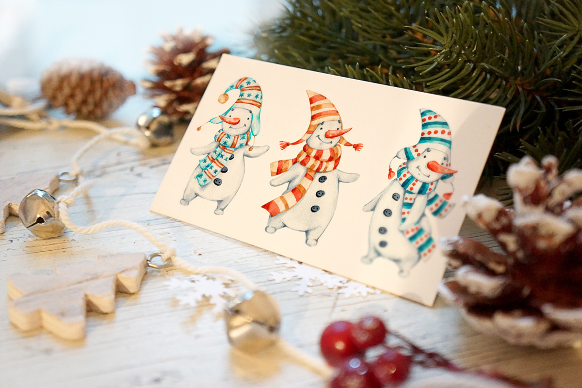 Cute Snowman. Christmas clipart, a Decorative Illustration by UlitkaStudio (Photo 4 of 8)