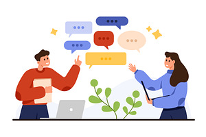 Team Gathering Feedback and Sharing, a Person Illustration by Flashvector