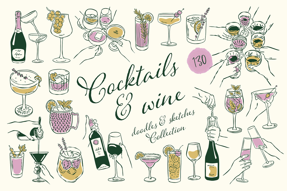 Cocktails and wine 130 illustrations, a Food Illustration by DesignThatMatters (Photo 1 of 12)