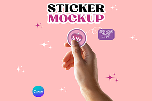 Sticker Hand Mockup Canva Template, a Merchandise Mockup by GraphiCarola
