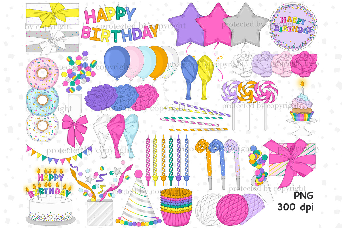 Happy Birthday Clipart, an Illustration by GlamArtZhanna (Photo 2 of 4)