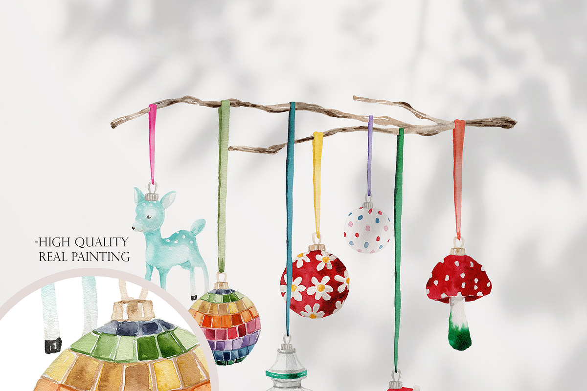 Watercolor Clipart-KITSCH Christmas, a Decorative Illustration by Beigetime (Photo 2 of 15)