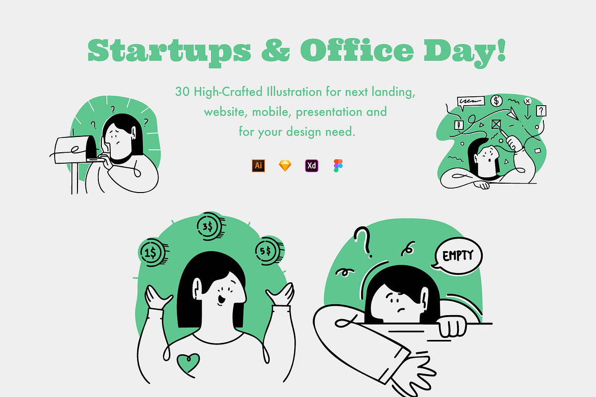 Startups Office Day Illustration, a Templates & Theme by Portocraft (Photo 1 of 6)