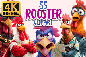 Rooster PNG Clipart Bundle, a Graphic by M9 Design