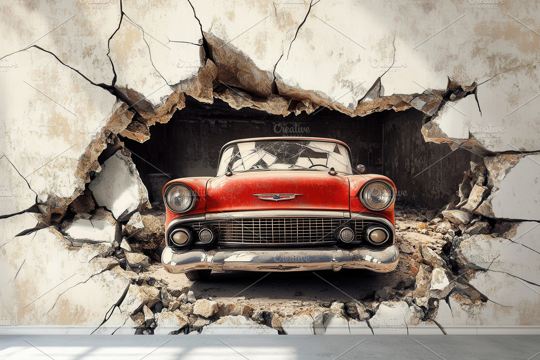 Bold 3D design with a classic car, a Photo by Pavel_design