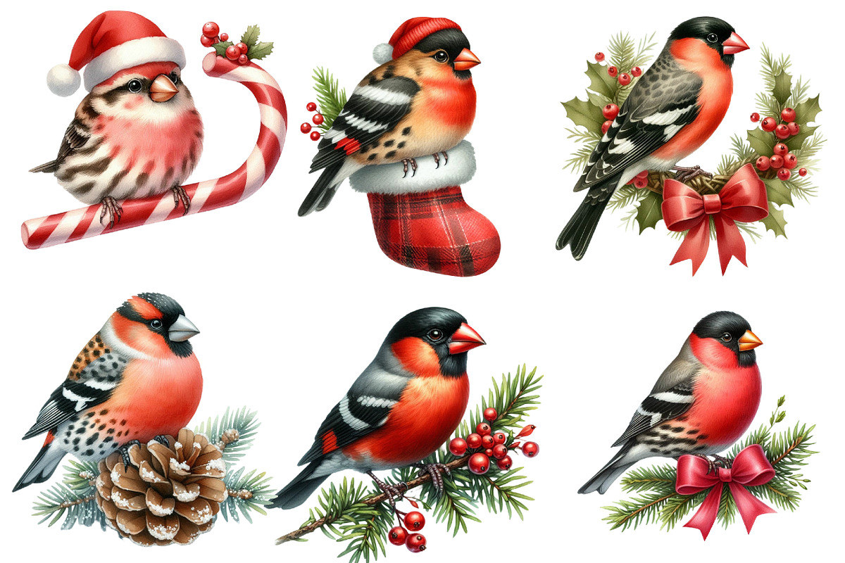 Christmas Grosbeak Birds Clipart, an Illustration by Designworld (Photo 3 of 6)