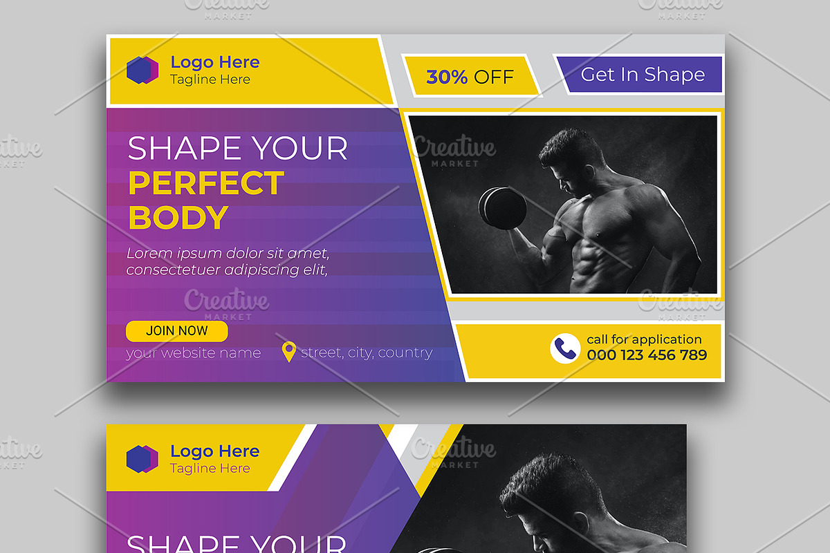 Fitness gym youtube video thumbnail, a Social Media Template by mh_arif (Photo 1 of 3)