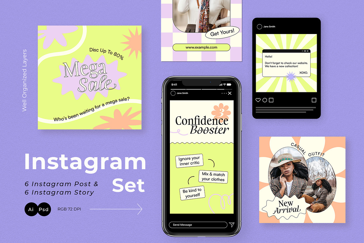 Y2K Fashion Sale Instagram Pack, a Social Media Template by graphicook (Photo 1 of 6)