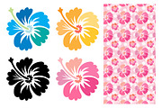 Hibiscus flower and patterns, an Illustration by natsa (Thumbnail 1 of 6)