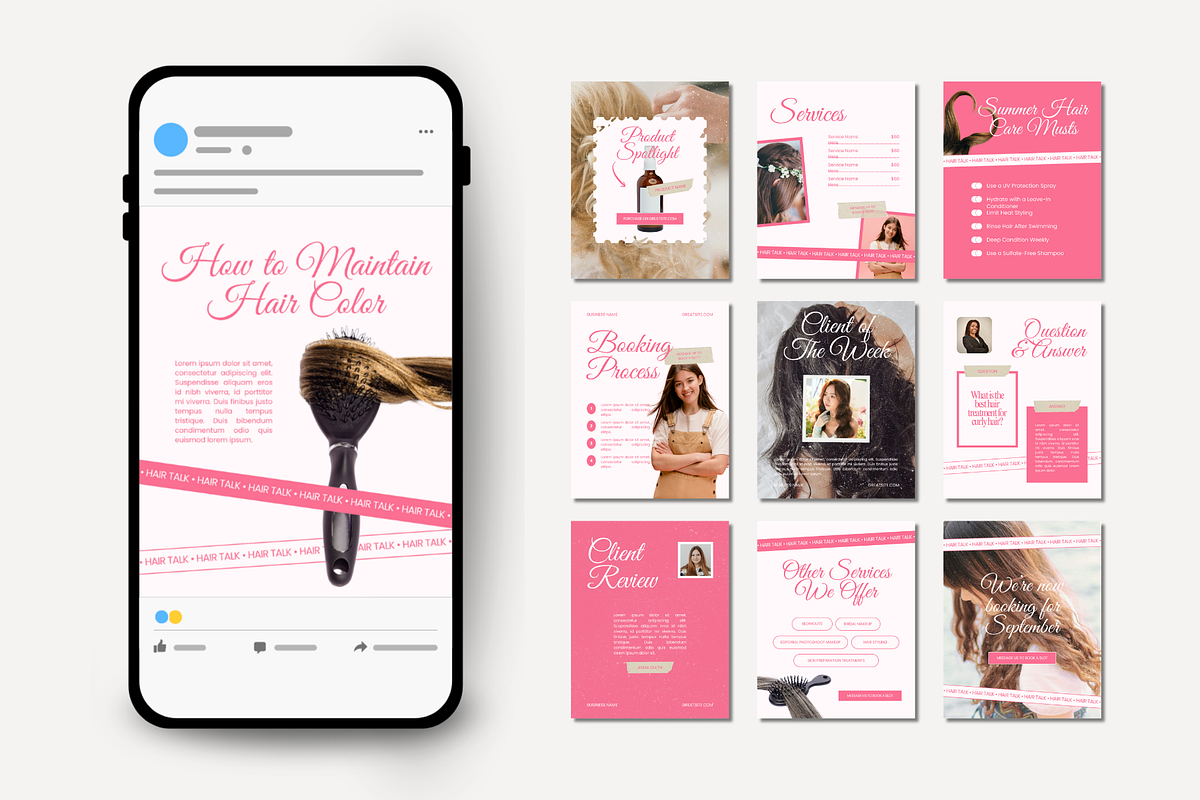 Pink Hair Salon Instagram Templates, a Social Media Template by Anna Design Studio (Photo 5 of 9)