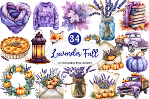 Lavender Fall Clipart, an Illustration by Watercolor design