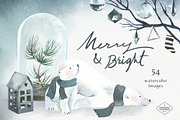Polar Bear Christmas Watercolor set, an Animal Illustration by STUDIO CABINET (Thumbnail 1 of 7)