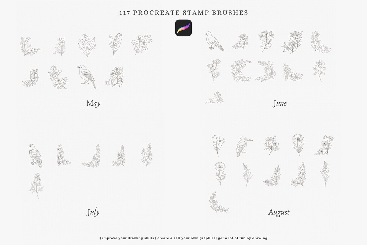 birth month flowers birds procreate