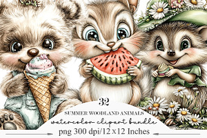 Summer Woodland Animals Clipart, an Illustration by Designking