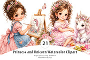 Princess and Unicorn Watercolor, a Seasonal Illustration by CreationArt (Thumbnail 1 of 8)