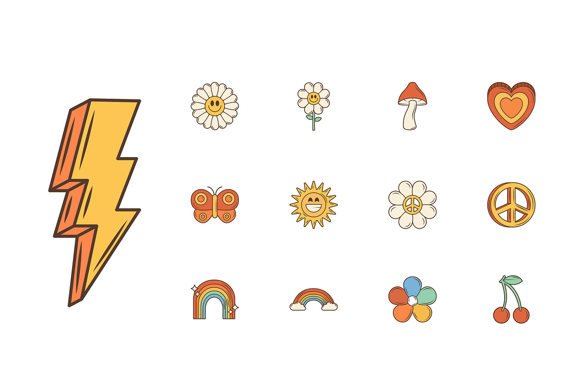 Retro Pop Art Stcikers Icon Set