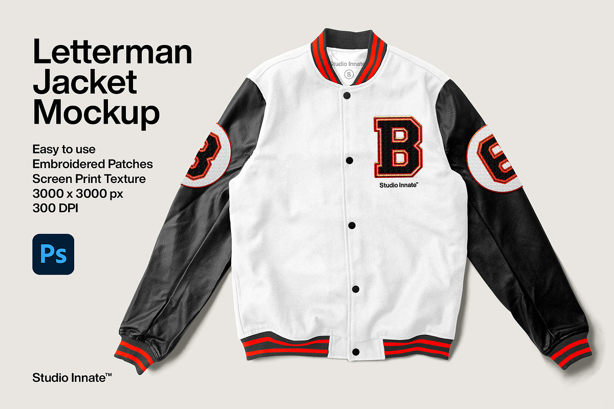 Letterman Jacket Mockup, a Hoody Mockup by Studio Innate (Photo 1 of 4)
