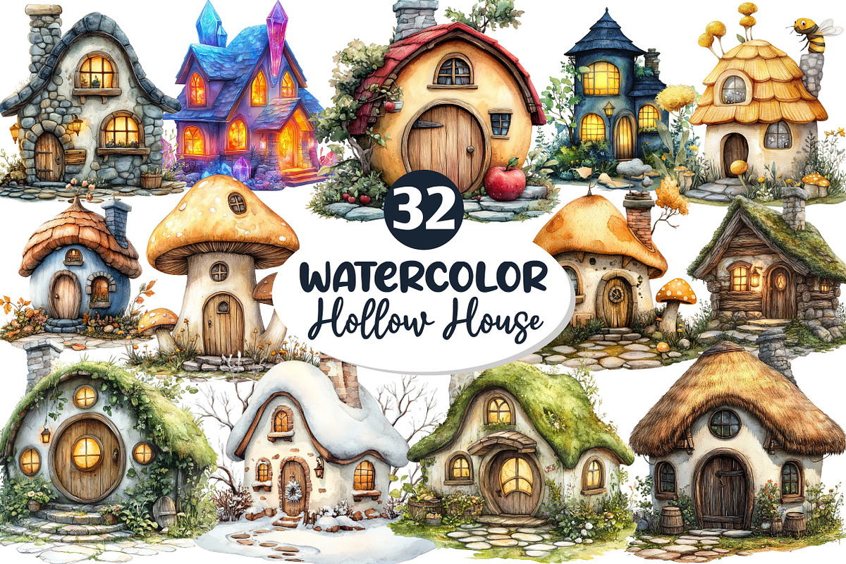 Watercolor Hollow House Clipart, an Illustration by Dream Creation (Photo 1 of 7)