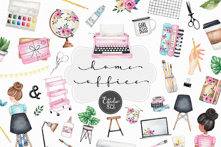 Home Office Clipart set, a Work Illustration by Estudio 812