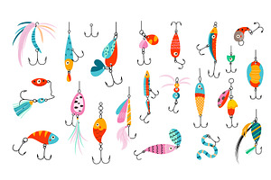 Fishing lures. Baits for catching, an Object Illustration by Valerie Bodnar