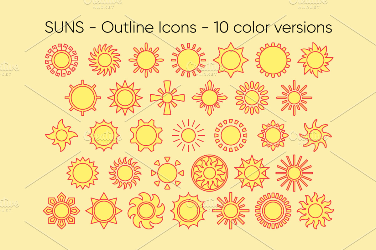 SUNS outline icons: 10 versions, an Outline Icon by beguima (Photo 1 of 11)