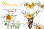 Woodland Deer Watercolor Clipart, a Decorative Illustration by STASIstudio (Thumbnail 1 of 3)