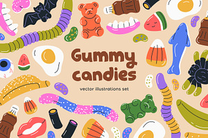Gummy candies. Jelly sweets set, a Food Illustration by Good Studio