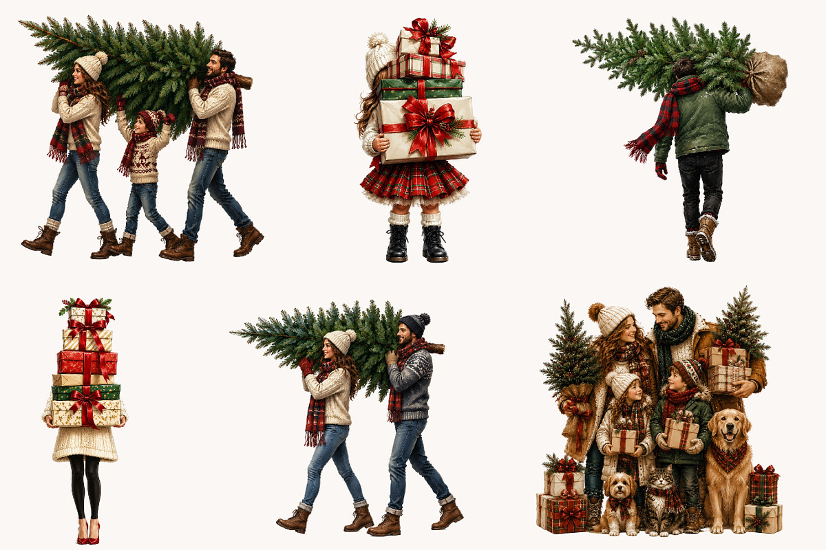 Christmas Family Clipart Bundle, a Seasonal Illustration by Designworld (Photo 4 of 5)