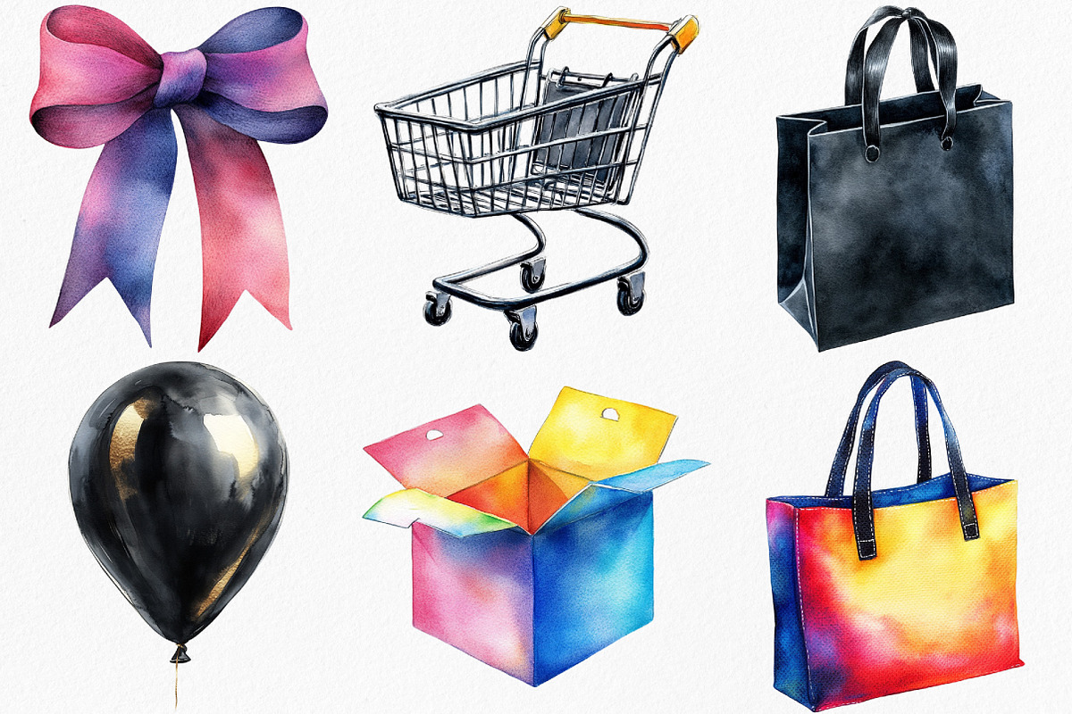 Watercolor Black Friday Clipart, an Illustration by Canvas Craft (Photo 3 of 7)